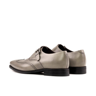 Ambrogio Bespoke Men's Shoes Gray Calf-Skin Leather Wingtip Monk Strap (AMB2290)-AmbrogioShoes