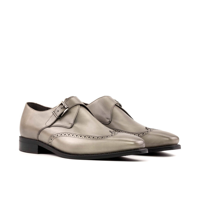 Ambrogio Bespoke Men's Shoes Gray Calf-Skin Leather Wingtip Monk-Strap Loafers (AMB2290)-AmbrogioShoes