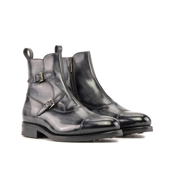 Ambrogio Bespoke Men's Shoes Gray Patina Leather Buckle Boots (AMB2383)-AmbrogioShoes