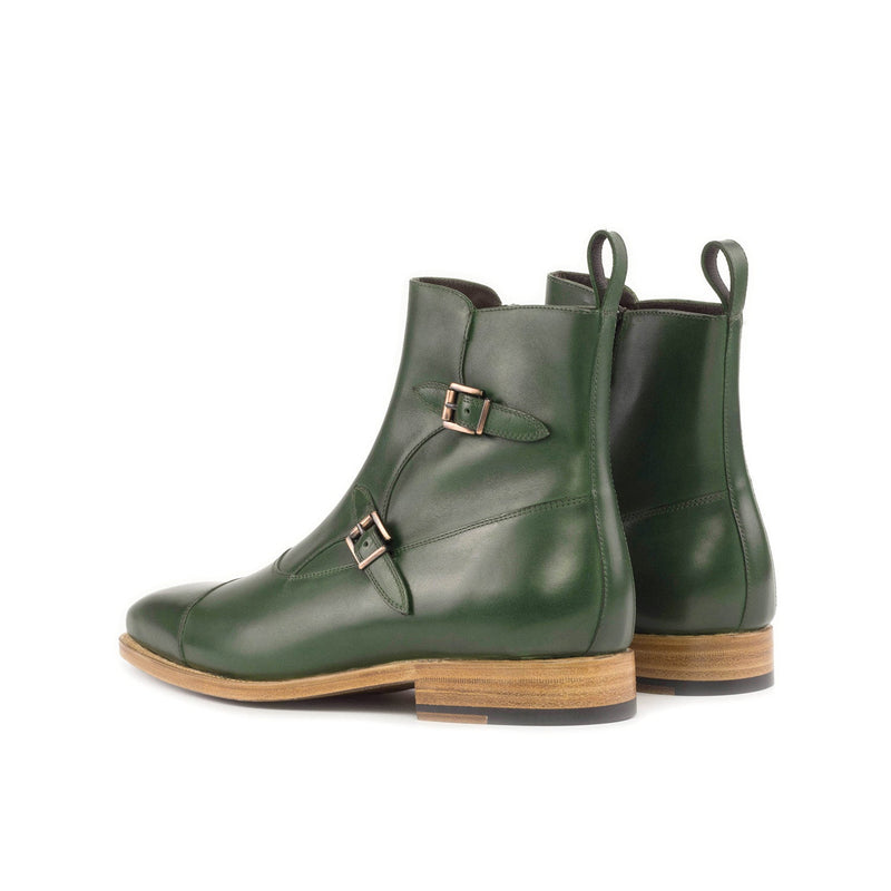 Ambrogio Bespoke Men's Shoes Green Calf-Skin Leather Octavian Buckle Boots (AMB2314)-AmbrogioShoes