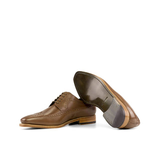 Ambrogio Bespoke Men's Shoes Light Brown Calf-Skin Leather Longwing Blucher Derby Oxfords (AMB2310)-AmbrogioShoes