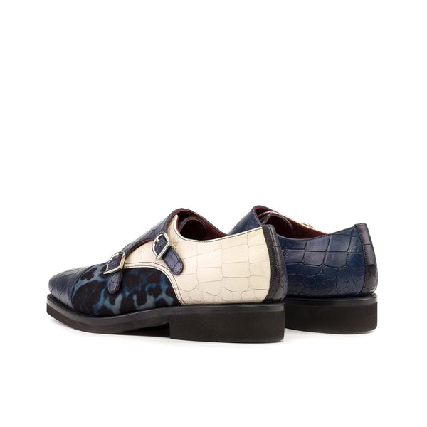 Ambrogio Bespoke Men's Shoes Multi-Color Crocodile Print Leather / Fabric Monk-Straps Loafers (AMB2277)-AmbrogioShoes