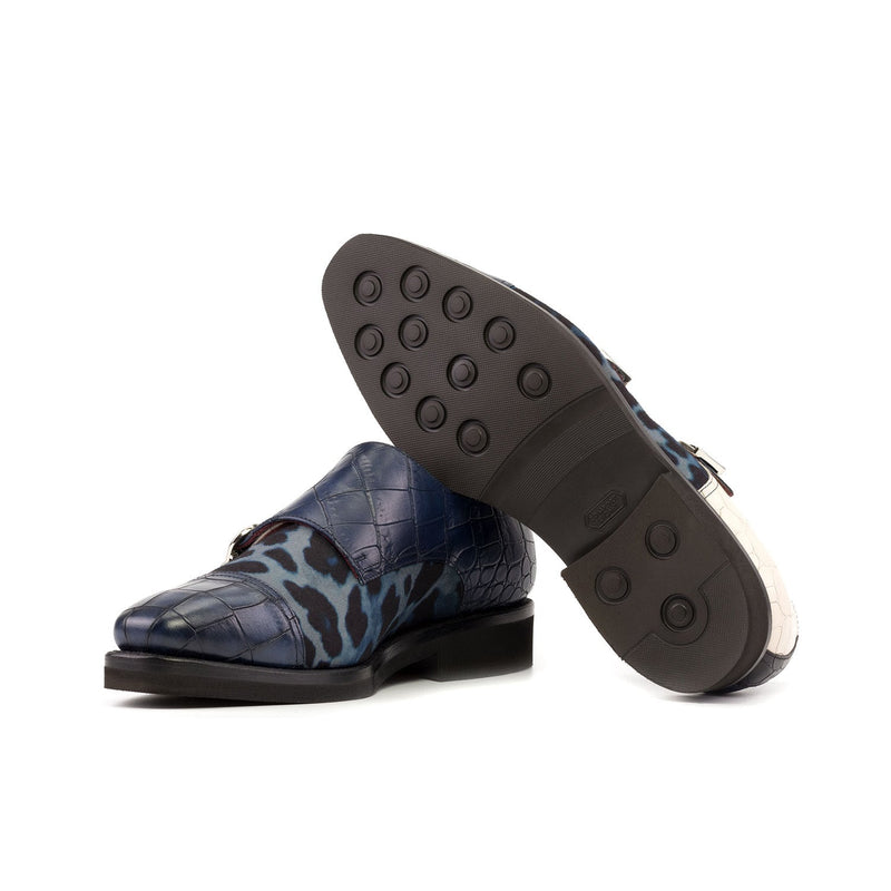 Ambrogio Bespoke Men's Shoes Multi-Color Crocodile Print Leather / Fabric Monk-Straps Loafers (AMB2277)-AmbrogioShoes