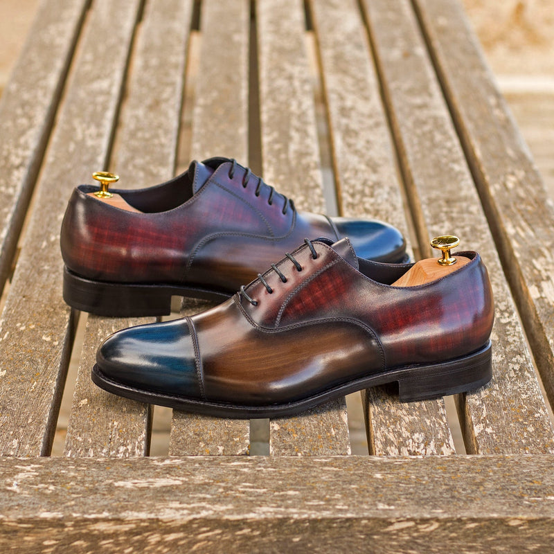Ambrogio Bespoke Men's Shoes Multi-Color Patina Leather Lace-Up Oxfords (AMB2280)-AmbrogioShoes