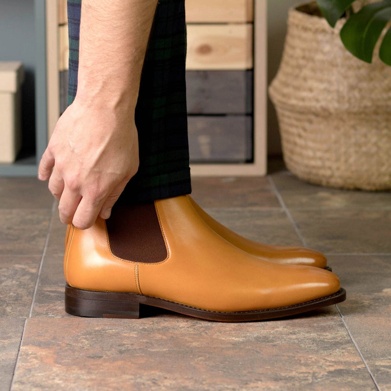 Ambrogio Bespoke Men's Shoes Mustard Calf-Skin Leather Chelsea Boots (AMB2405)-AmbrogioShoes