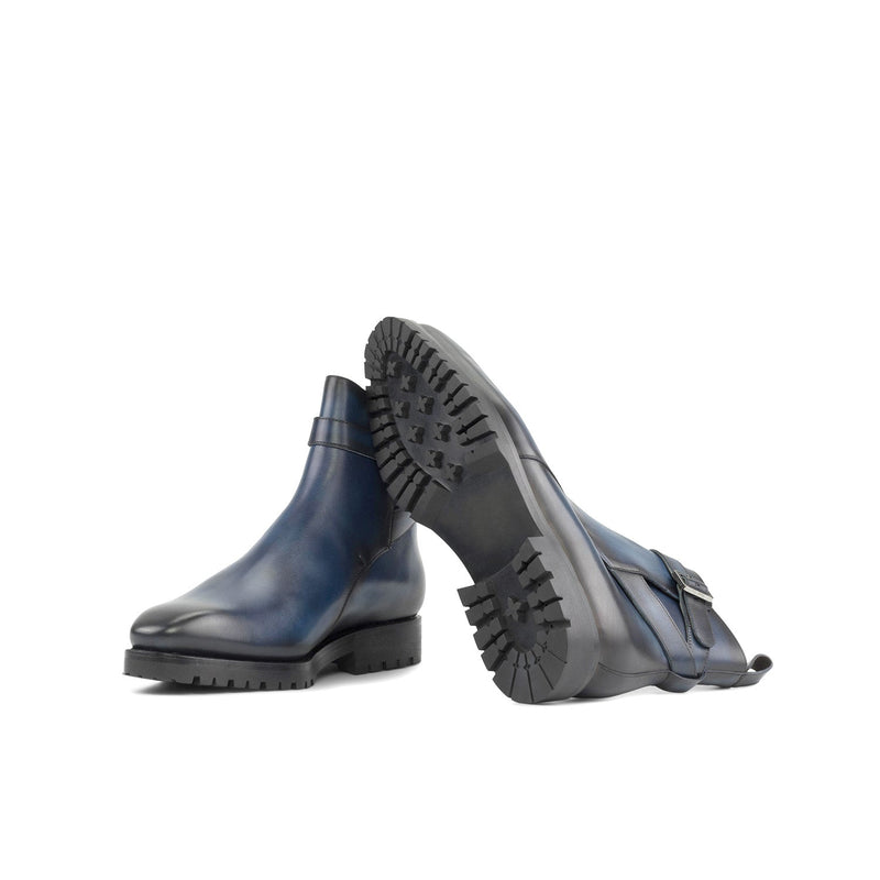 Ambrogio Bespoke Men's Shoes Navy Calf-Skin Leather Jodhpur Boots (AMB2294)-AmbrogioShoes