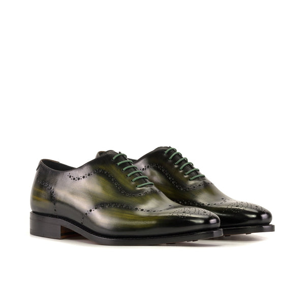 Ambrogio Bespoke Men's Shoes Olive Patina Leather Whole-cut Oxfords (AMB2423)-AmbrogioShoes