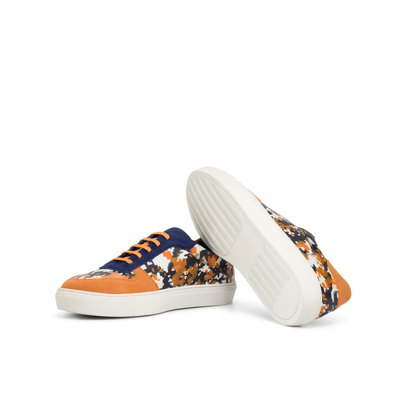 Ambrogio Bespoke Men's Shoes Orange & Navy Suede / Calf-Skin Leather Trainer Sneakers (AMB2253)-AmbrogioShoes