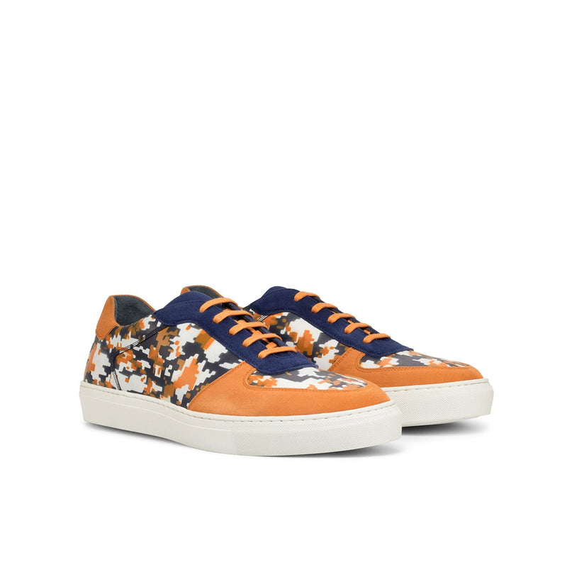 Ambrogio Bespoke Men's Shoes Orange & Navy Suede / Calf-Skin Leather Trainer Sneakers (AMB2253)-AmbrogioShoes