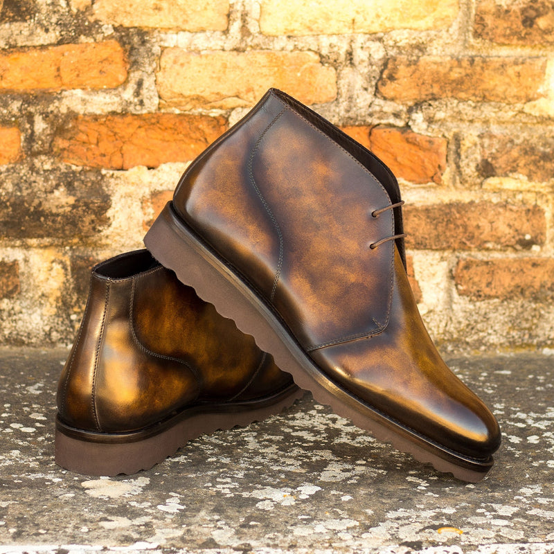 Ambrogio Bespoke Men's Shoes Tobacco Patina Leather Chukka Boots (AMB2286)-AmbrogioShoes