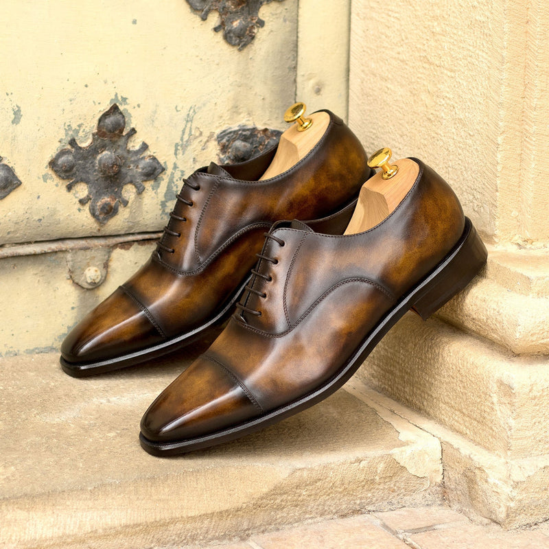Ambrogio Bespoke Men's Shoes Tobacco Patina Leather Oxfords (AMB2344)-AmbrogioShoes