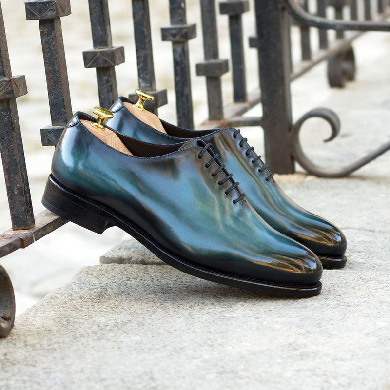 Ambrogio Bespoke Men's Shoes Turquoise Patina Leather Whole-Cut Oxfords (AMB2379)-AmbrogioShoes