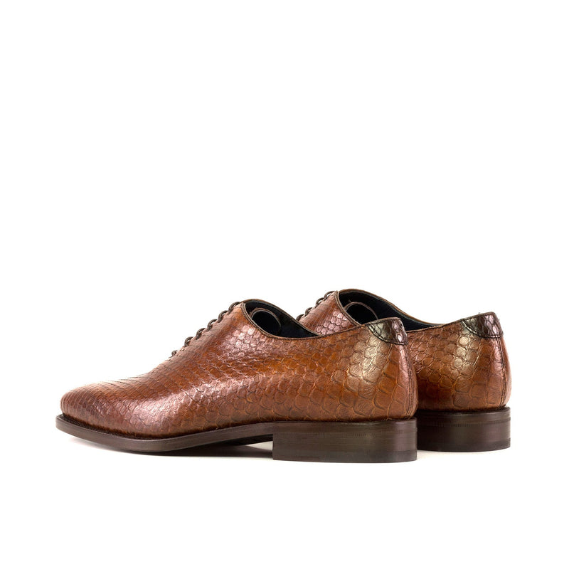 Ambrogio Bespoke Men's Shoes Two-Tone Brown Exotic Python Wholecut Oxfords (AMB2361)-AmbrogioShoes