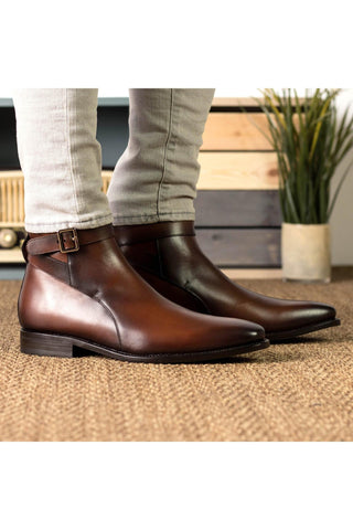 Ambrogio Bespoke Mid Brown Leather Jodhpur Boots (AMB2396)-AmbrogioShoes