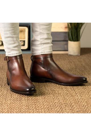 Ambrogio Bespoke Mid Brown Leather Jodhpur Boots (AMB2396)-AmbrogioShoes
