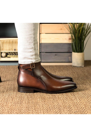 Ambrogio Bespoke Mid Brown Leather Jodhpur Boots (AMB2396)-AmbrogioShoes