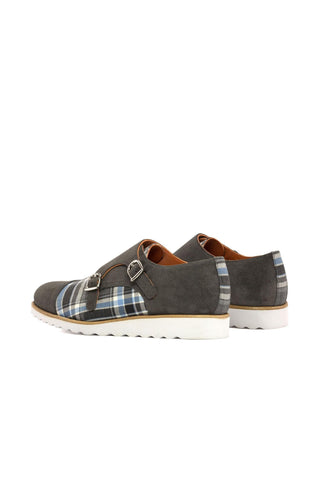 Ambrogio Bespoke Multi-Color Plaid Sartorial / Suede Monk-Straps Loafers (AMB2349)-AmbrogioShoes