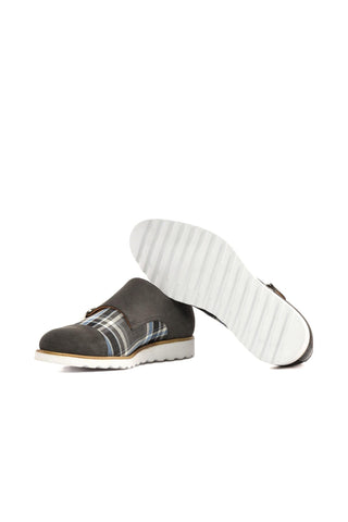 Ambrogio Bespoke Multi-Color Plaid Sartorial / Suede Monk-Straps Loafers (AMB2349)-AmbrogioShoes