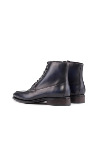 Ambrogio Bespoke Navy Leather Moccasin Boots (AMB2389)-AmbrogioShoes