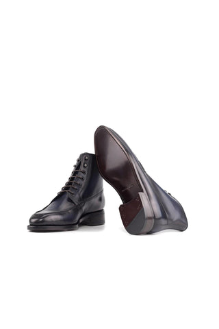 Ambrogio Bespoke Navy Leather Moccasin Boots (AMB2389)-AmbrogioShoes