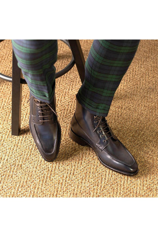 Ambrogio Bespoke Navy Leather Moccasin Boots (AMB2389)-AmbrogioShoes