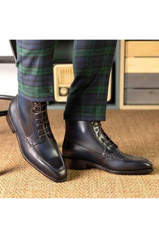 Ambrogio Bespoke Navy Leather Moccasin Boots (AMB2389)-AmbrogioShoes