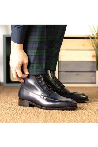 Ambrogio Bespoke Navy Leather Moccasin Boots (AMB2389)-AmbrogioShoes