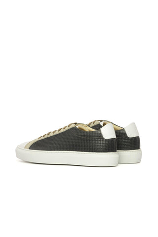 Ambrogio Bespoke Nude, White & Gray Nappa / Woven Leather Casual Sneakers (AMB2416)-AmbrogioShoes