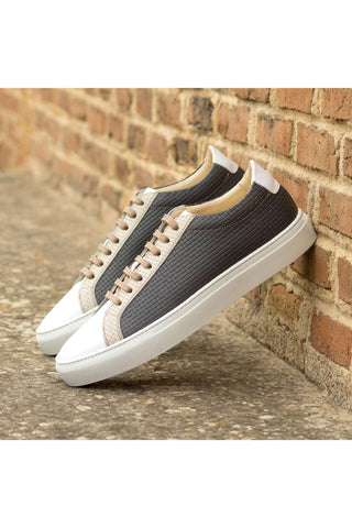 Ambrogio Bespoke Nude, White & Gray Nappa / Woven Leather Casual Sneakers (AMB2416)-AmbrogioShoes