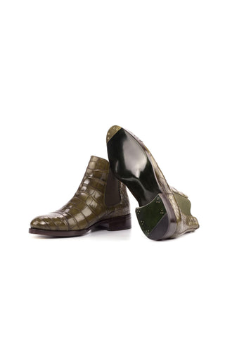 Ambrogio Bespoke Olive Alligator Chelsea Boots (AMB1821)-AmbrogioShoes