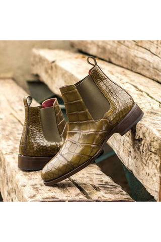 Ambrogio Bespoke Olive Alligator Chelsea Boots (AMB1821)-AmbrogioShoes