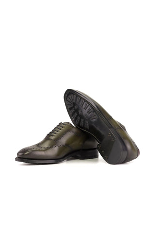 Ambrogio Bespoke Olive Green Leather Whole-Cut Oxfords (AMB2427)-AmbrogioShoes