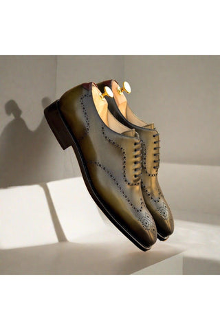 Ambrogio Bespoke Olive Green Leather Whole-Cut Oxfords (AMB2427)-AmbrogioShoes