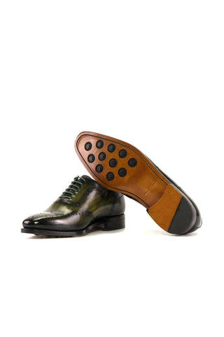 Ambrogio Bespoke Olive Patina Leather Whole-cut Oxfords (AMB2423)-AmbrogioShoes
