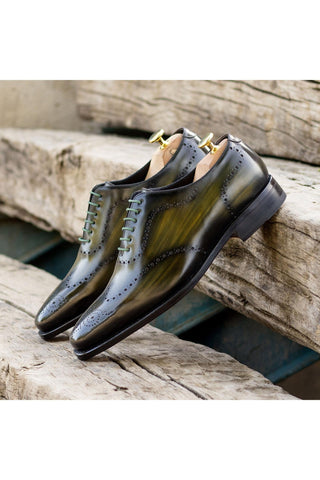 Ambrogio Bespoke Olive Patina Leather Whole-cut Oxfords (AMB2423)-AmbrogioShoes