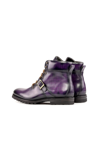 Ambrogio Bespoke Purple Patina Leather Hiking Boots (AMB2281)-AmbrogioShoes