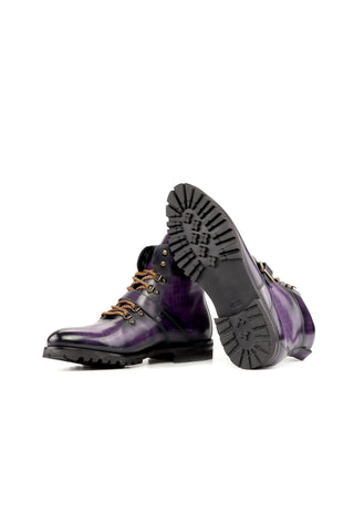 Ambrogio Bespoke Purple Patina Leather Hiking Boots (AMB2281)-AmbrogioShoes
