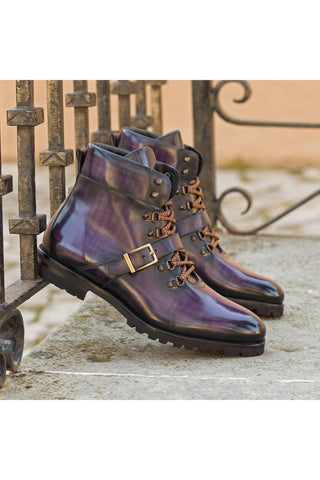 Ambrogio Bespoke Purple Patina Leather Hiking Boots (AMB2281)-AmbrogioShoes