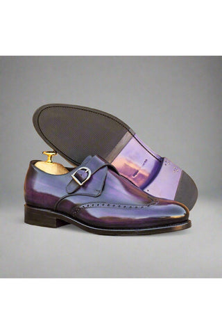 Ambrogio Bespoke Purple Patina Leather Monk Strap (AMB2380)-AmbrogioShoes