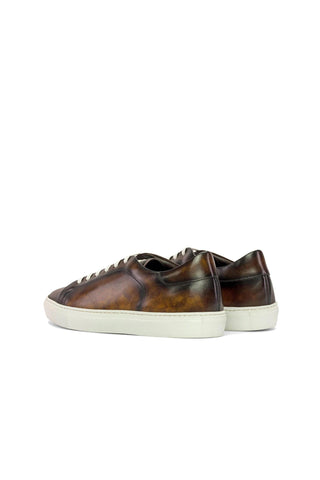 Ambrogio Bespoke Tobacco Patina Leather Casual Trainer Sneakers (AMB2333)-AmbrogioShoes