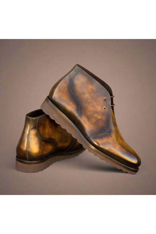 Ambrogio Bespoke Tobacco Patina Leather Chukka Boots (AMB2286)-AmbrogioShoes