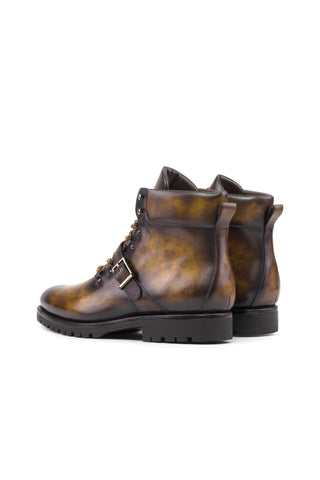 Ambrogio Bespoke Tobacco Patina Leather Hiking Boots (AMB2395)-AmbrogioShoes