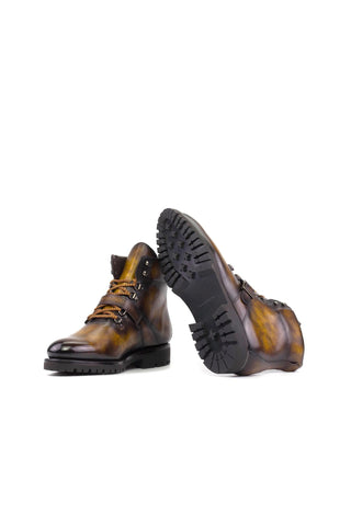 Ambrogio Bespoke Tobacco Patina Leather Hiking Boots (AMB2395)-AmbrogioShoes