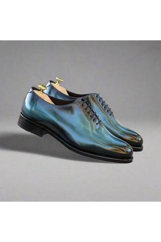 Ambrogio Bespoke Turquoise Patina Leather Whole-Cut Oxfords (AMB2379)-AmbrogioShoes