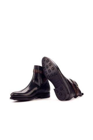 Ambrogio Black & Brown Crocodile Print / Pebble Grain / Calf-Skin Leather Jodhpur Boots (AMB1451)-AmbrogioShoes