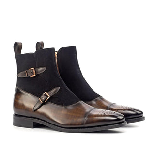 Ambrogio Black & Brown Suede/ Patina Leather Buckle Boots (AMB1823)-AmbrogioShoes