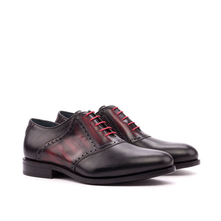 Ambrogio Black & Burgundy Patina / Calf-Skin Leather Saddle Oxfords (AMB1330)-AmbrogioShoes