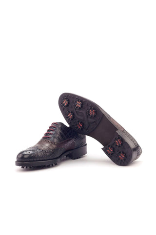 Ambrogio Black & Dark Brown Crocodile Embossed / Calf-Skin Leather Brogue Oxfords (AMB2099)-AmbrogioShoes