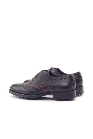 Ambrogio Black & Dark Brown Crocodile Print / Calf-Skin Leather Brogue Oxfords (AMB2099)-AmbrogioShoes