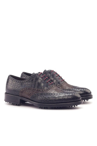Ambrogio Black & Dark Brown Crocodile Print / Calf-Skin Leather Brogue Oxfords (AMB2099)-AmbrogioShoes